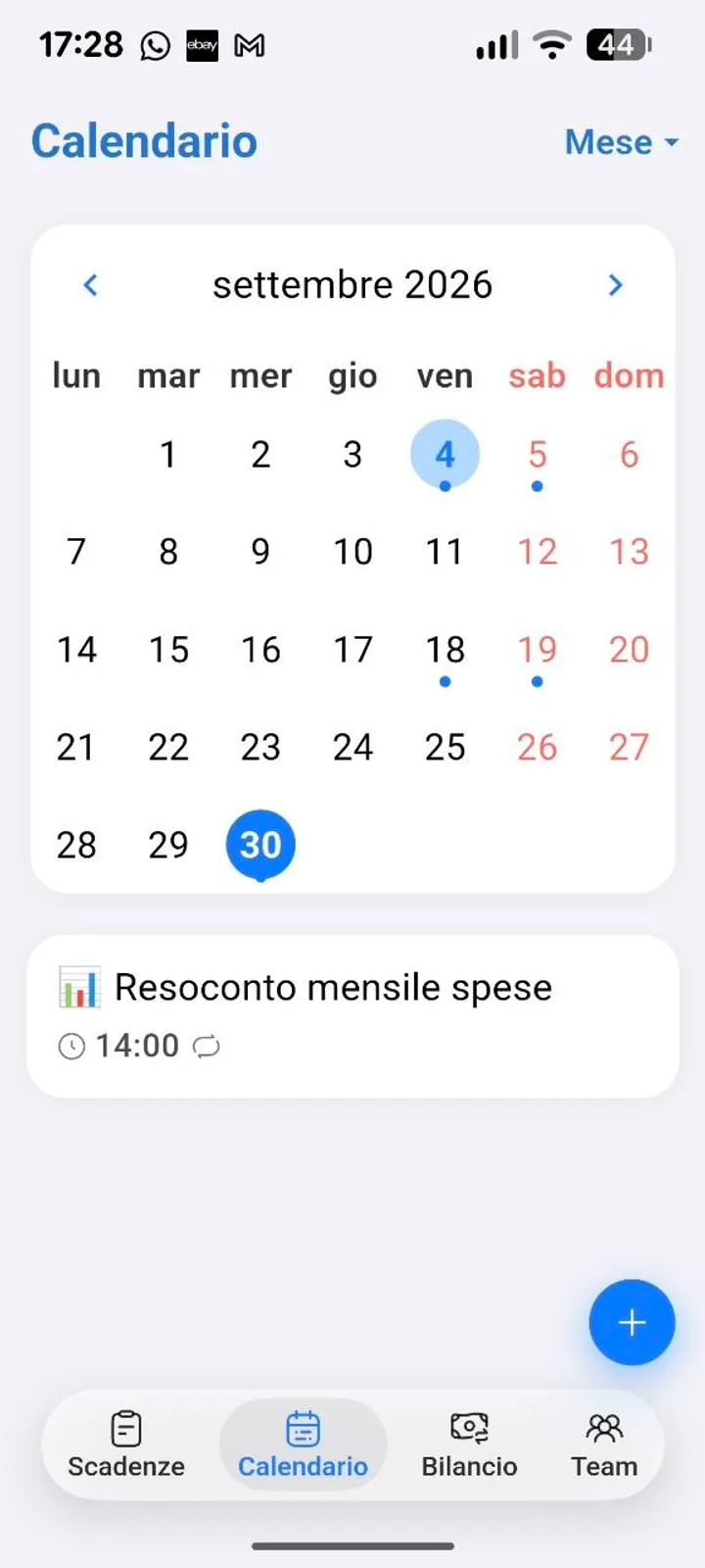 Schermata dell'app Scadenzario